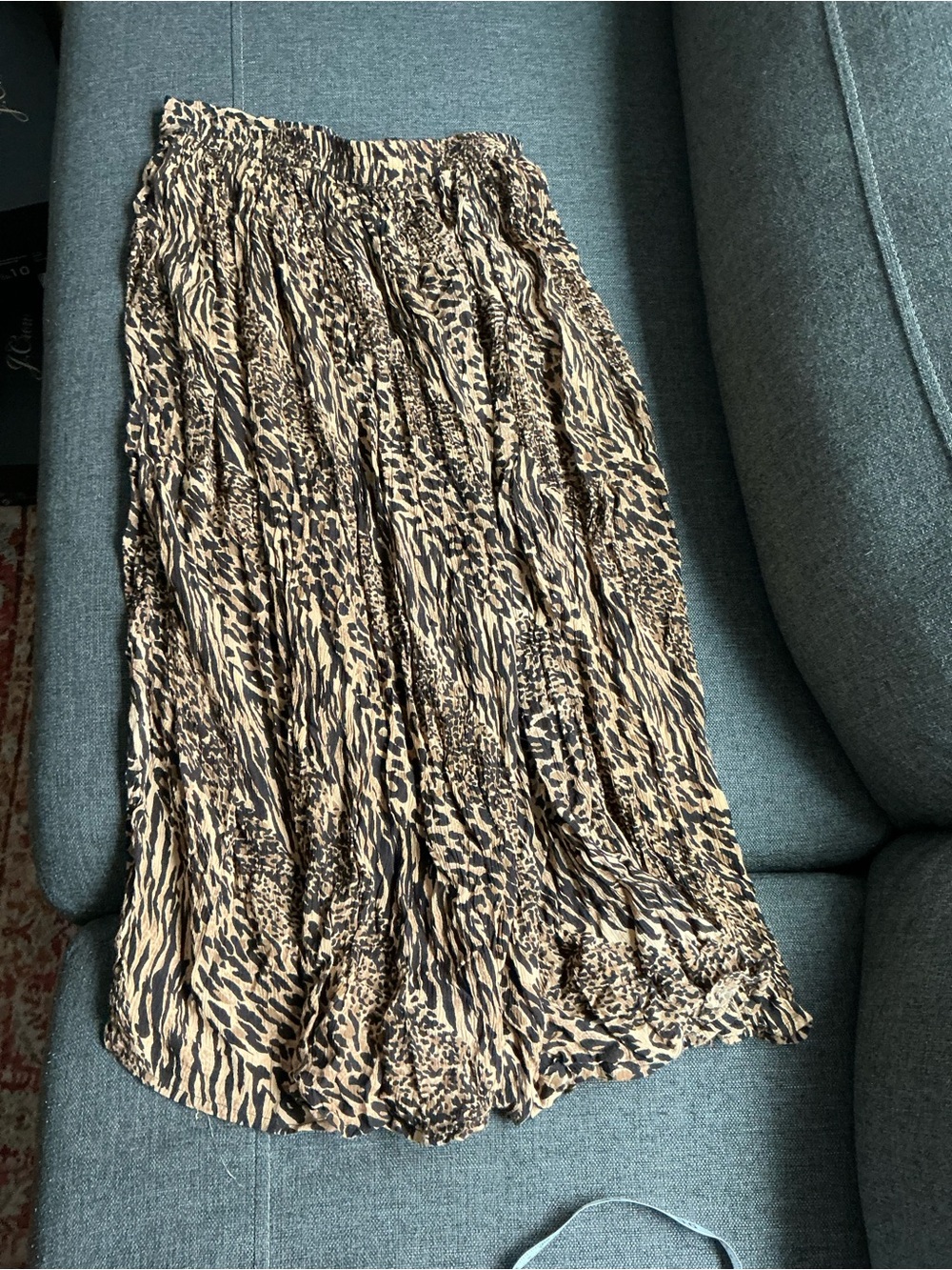 Recollections Animal-Print Pleated Maxi Skirt - Beige & Black size M boho ethnic